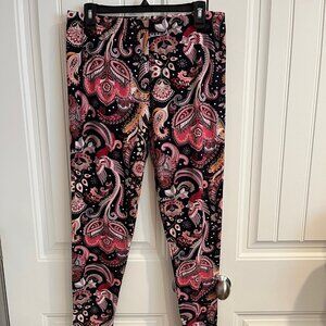 White Mark Women's Plus Size Leggings XXL – Black & Pink Paisley Print – Stretch